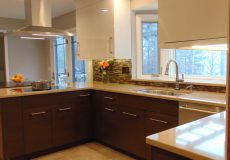 Modern style kitchen with brown cabinets