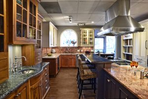 Big kitchen with brown cabinets