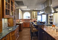 Big kitchen with brown cabinets