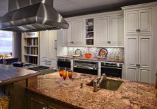 Modern kitchen with many white cabinets